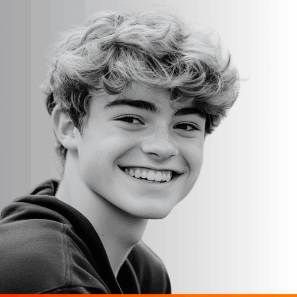 tiener lachend (foto mbv AI gemaakt)