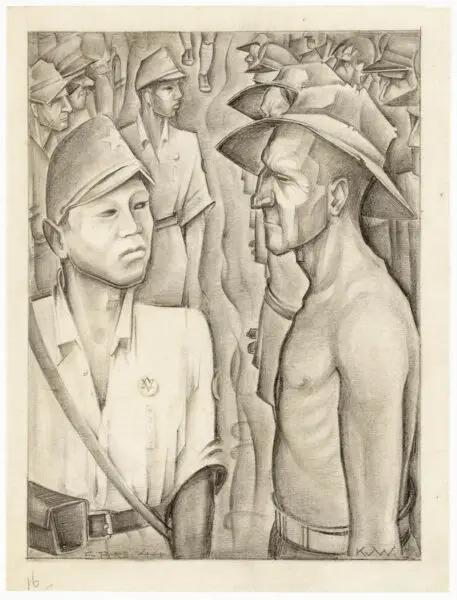 tekening met Japanse soldaten en gevangenen