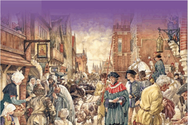 Afbeelding uit geschiedenismethode: Middeleeuws stadsgezicht