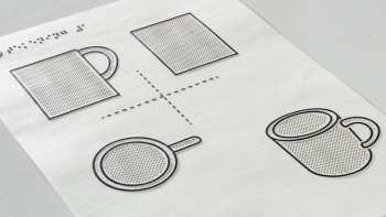Voelbare tekening voor-, zij- en bovenaanzicht kopje